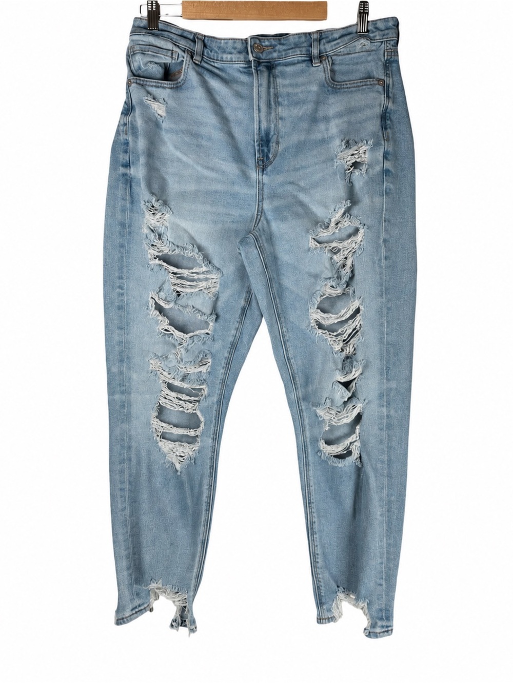 American Eagle Distressed Ripped Light Blue Stretch Denim Mom Jeans 16